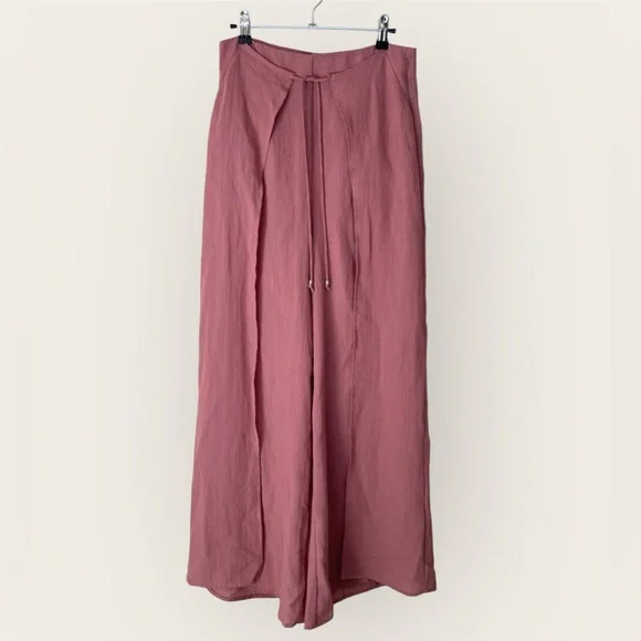 Essue Tulip High Rise Wide Leg Flowy Palazzo Slit Pants in Mauve/Brick, Medium - Picture 3 of 10